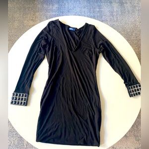 Black long sleeve v neck dress